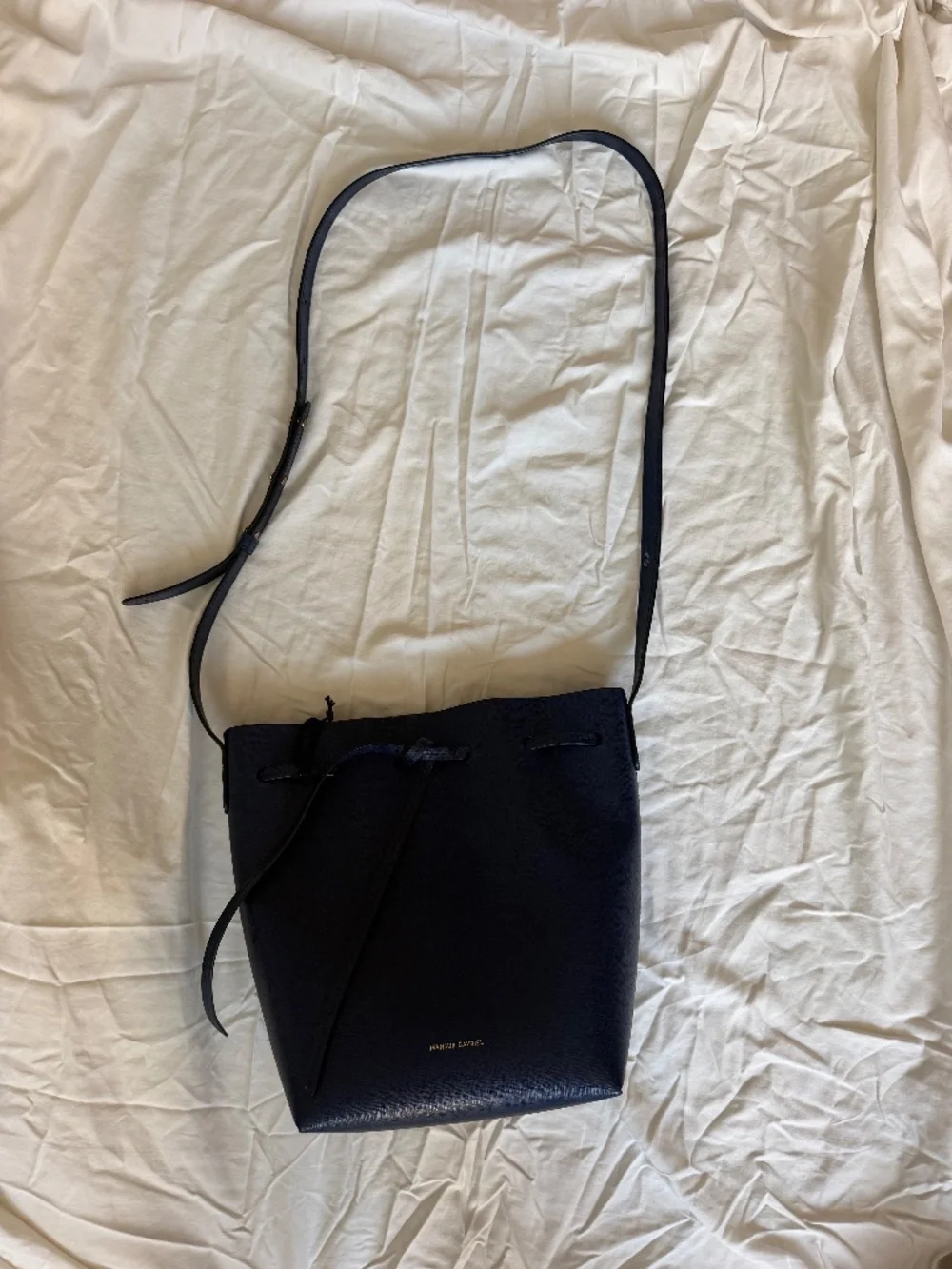 Mansur Gravriel Navy Crossbody Bucket Bag